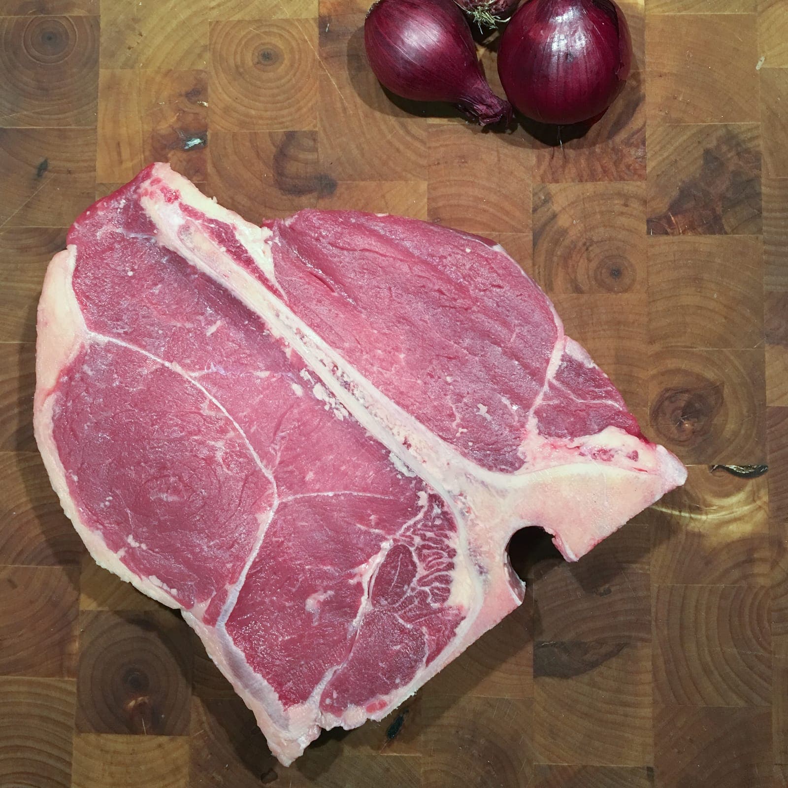 Porterhouse and T-bone steaks cut on the bone